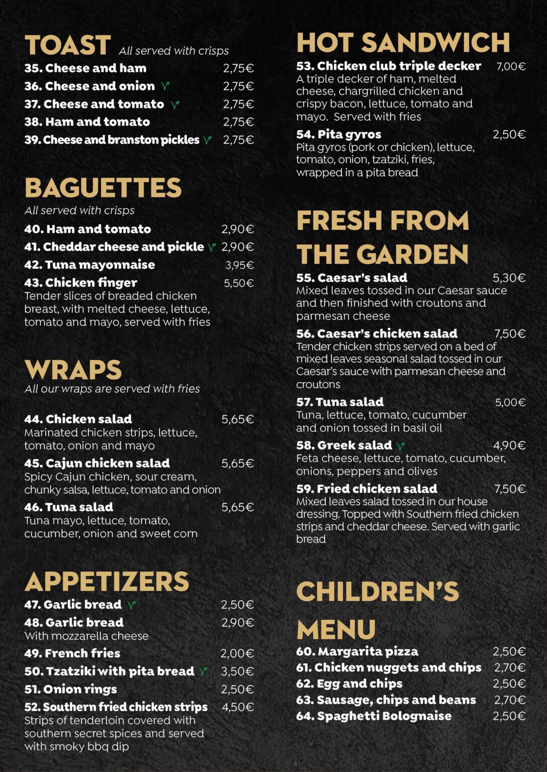 Menu – Legends Bar